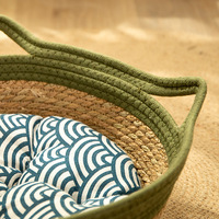 Lit pour animaux de compagnie en osier de style nordique tissé à la main, écologique, panier rond pour chien