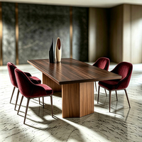Table à manger YUANCHANG moderne de luxe en placage de noyer, avec pieds en métal brossé bronze à double courbure, surdimensionnée, robuste, pour hôtel