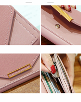Dompet Panjang Wanita ALW0010 Desain Fashion dari Kulit PU dengan Pegangan Pergelangan Tangan, Tempat Ponsel Portabel dengan Penutup Kancing dan Poliester