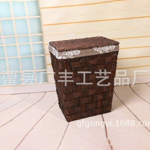 Cesto de lavandería rectangular de mimbre marrón con tapa para lavandería, tipo vertical GF 10 - Product Image 1