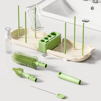 Ensemble de brosses portables 6-en-1 en PP et silicone avec support de séchage et étui de rangement |   Essentiels de voyage pour bébé - Prêts pour le vol