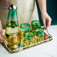 Ensemble pichet à eau en verre transparent de 1100 ml/37 oz, moderne, écologique, de qualité supérieure, pour la maison et la cuisine, avec 4 tasses, fait main, pour jus glacé et thé, en stock