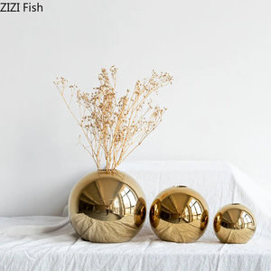 ZIZI <b>FISH</b> Golden Ball Ceramic <b>Vase</b> with Tabletop Function American Style Size S Elegant Plating Design - Product Image 2