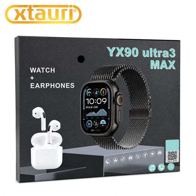XTAURI 2026 New YX90 Ultra3 Max Smart Watch Combo TWS Earphones Big HD Screen Waterproof BT Call Heart Rate Sleep Monitor