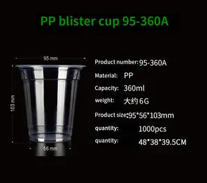 Taza de café de plástico con tapa vaso de plástico PP recipientes de bebidas batido tazas boba y tapas y pajita