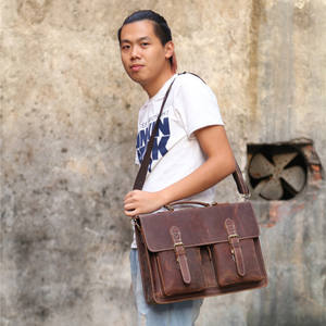 1061 bolso cruzado de cuero Crazy Horse para hombre, maletín Retro de negocios coreano de estilo Vintage, bolso informal de hombro suave para ordenador portátil - Product Image 4