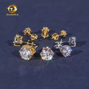 VVS D Moissanite yuvarlak kesim 4 ila 10mm 6 çatalak Trendy takı kulak çıtçıt Unisex 925 ayar gümüş özel vida geri damızlık küpe - Product Image 4