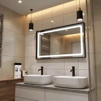 Espejo inteligente LED con marco de madera con estilo moderno con desempañador e iluminación táctil para uso en hoteles Espejo de baño montado en la pared