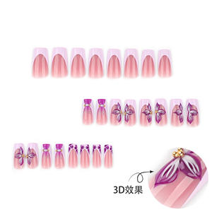 <span class=keywords><strong>Ongles</strong></span> artificiels de luxe 3D à presser, carrés, à bout français, réutilisables, rose et violet, avec perles, lot de 24 pièces - Product Image 2
