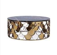 Table basse moderne ronde en marbre avec plateau en écailles de poisson et structure en acier inoxydable pour la maison