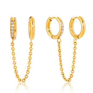 Pendientes de Aro con Cadena de Borlas y Circonitas, Chapados en Oro de 18K, Joyería Fina para Uso Diario - Product Image 5