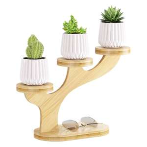 Support de fleurs en bois pour bureau, forme irrégulière, support de pot de plantes en bois massif pour la décoration de la maison et du bureau - Product Image 1