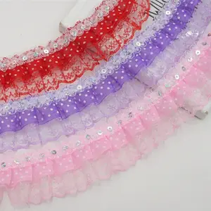 50mm multicolor dress tulle trims lace pleated skirt sequin lace for women dresses wedding party