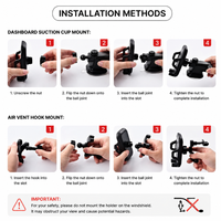 Support de téléphone de voiture 2-en-1 avec bras télescopique rotatif à 360°, fixation par ventouse pour pare-brise et grille d'aération, déverrouillage à une touche pour téléphones mobiles