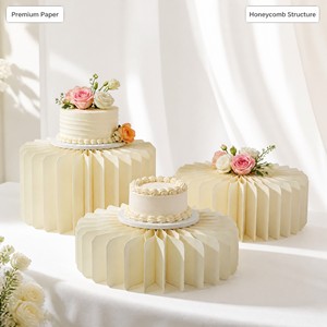 White Folding Paper Cylinder Display Stand Collapsible Party Decor Prop for <b>Wedding</b> Birthday Dessert Table - Product Image 4