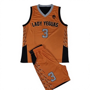 Ensemble de maillots de basket-ball Lady Yeguas, sublimé, col en V, sans manches, coupe athlétique pour femmes, orange et noir, polyester 320 g/m², uniformes - Product Image 1