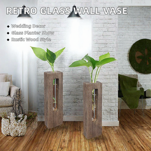 Retro Rustic Wedding Wall Hanging <b>Glass</b> Planters Flower Bud Vase Solid -Wood Test Tube Vase Desktop Plant <b>Terrarium</b> Propagation - Product Image 2