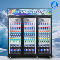 Congélateur vertical commercial à 3 portes vitrées pour supermarché, réfrigérateur-vitrine pour boissons