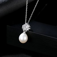 Collier pendentif en argent sterling 925 avec perle d'eau douce, élégant collier à goutte de perle avec breloque fleur en CZ, cadeau de bijoux pour femme
