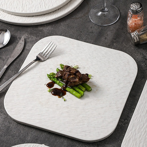Piatto di bistecca in ceramica con motivi di roccia bianca quadrata e rotonda piatto di sushi per la casa o il ristorante stoviglie piatte dell'hotel - Product Image 6