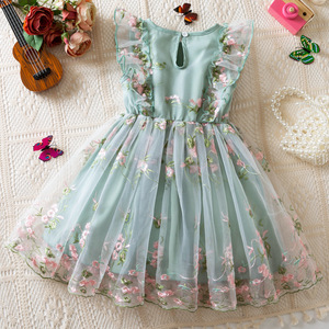 <span class=keywords><strong>Vestidos</strong></span> <span class=keywords><strong>para</strong></span> Niña 2026, Vestido Floral con Parches de Tul Verde <span class=keywords><strong>para</strong></span> Niña - Product Image 2