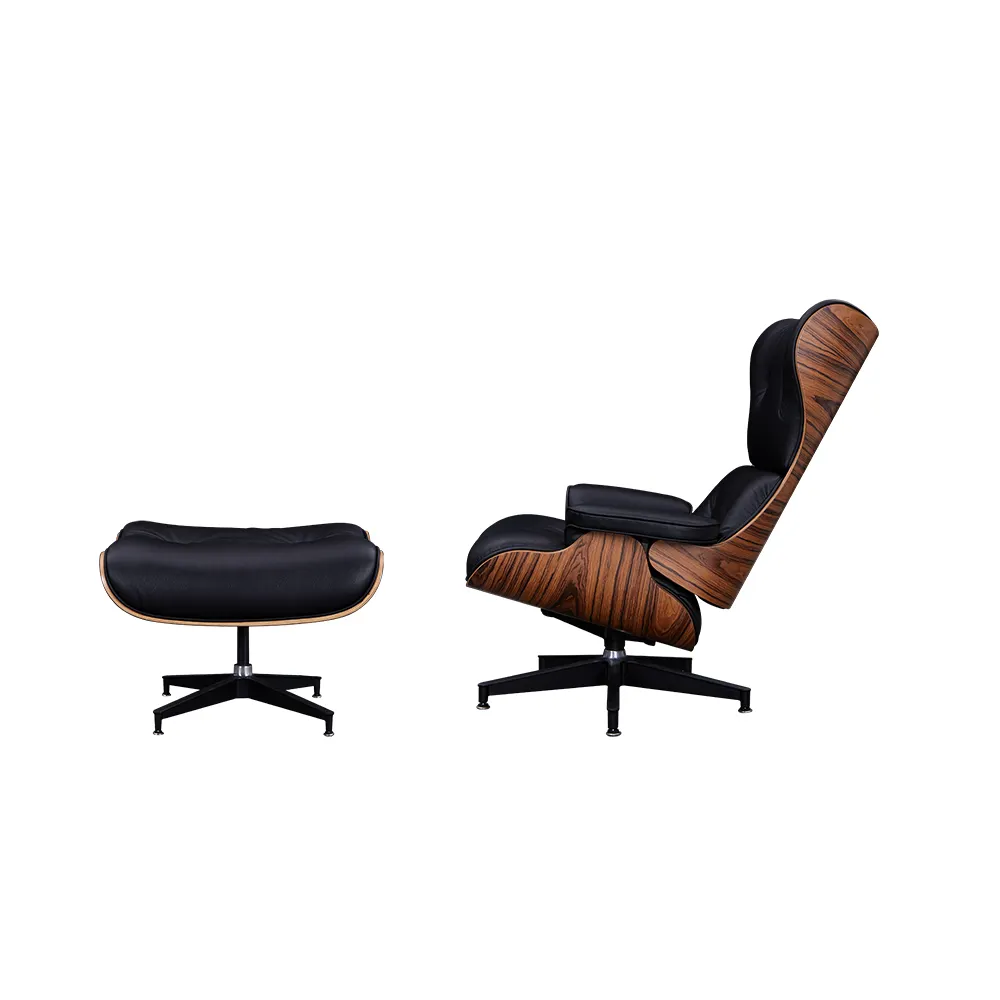 Cadre en contreplaqué de salon Base en alliage d'aluminium Chaise longue élégante pivotante en cuir véritable de qualité supérieure avec repose-pieds