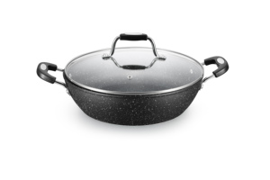 Wok moderne et écologique en aluminium forgé de 20x6.5 <span class=keywords><strong>cm</strong></span> avec revêtement en marbre Batterie de cuisine à induction au gaz pour casseroles - Product Image 2