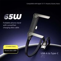 Câble USB-C tressé en nylon 65W 1,5m à chargement rapide avec support de téléphone, compatible avec divers appareils – Meilleures ventes