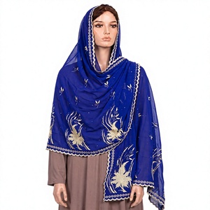 Wholesale Chiffon <b>Shawl</b> Golden Palm Embroidered Rhinestone Scroll Border Lightweight Women OEM ODM Custom - Product Image 3