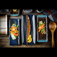 Service de table en mélamine Newell Wholesale, élégant, noir mat, plat rectangulaire, vaisselle incassable, assiettes à buffet, assiettes à sushi