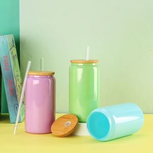 Vaso de Cerveza Deportivo de 16 oz con Brillo Holográfico Blanco, para Sublimación, con Tapa de Bambú - Product Image 2