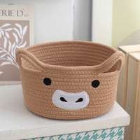 Panier de rangement en corde de coton écologique et durable, gain de place, avec poignée, motif veau, en tissu mignon, pour bureau, jouets, entrée, articles divers