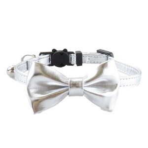 Elegant Solid PU Cat Collars with Bowknot and <b>Bell</b> Adjustable Buckle Design for Small Cats All Seasons Fashion Style - Product Image 4
