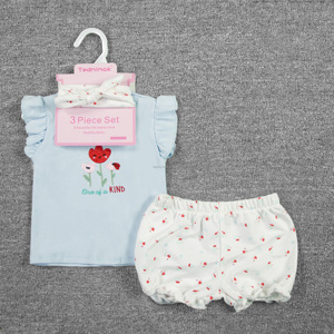 Set Personalizzato 3 Pezzi per Bambini, Graziosi Completi per Neonata da 0 a <span class=keywords><strong>6</strong></span> <span class=keywords><strong>Mesi</strong></span>, Cotone con Motivi Animali/Floreali, Fascia per Capelli, Maglietta e Pantaloncini Estivi - Product Image 2