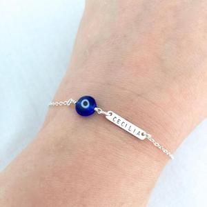 Inspire gioielli Personalizzati Evil-Eye Dainty Bar, il Braccialetto Del Bambino, protezione Del Braccialetto per le donne e le ragazze inciso nome logo - Product Image 4