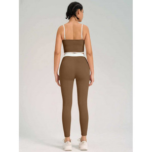 Hello Set Body de sport pour femme, extensible, sans couture, à bretelles spaghetti, col rond, longueur intégrale, blanc avec bordure noire, taille moyenne haute - Product Image 6