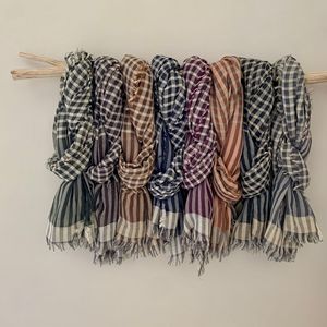 Nhà máy thời trang phụ nữ Pashmina chiếc khăn thô cạnh rìa mùa đông ấm áp thiết kế kẻ sọc kiểm tra Viscose khăn khăn choàng - Product Image 2
