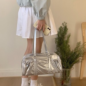 Silver Nylon Shoulder Bag With Zipper Closure Water Resistant Large Capacity Fashion Women's Everyday Use Horizontal <b>Square</b> - Product Image 2