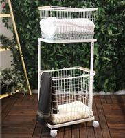En gros Salle De Bain 2 niveaux Blanc Chariot de Blanchisserie En Métal avec Paniers Amovibles