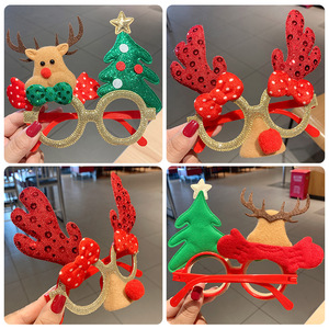Montures de lunettes de Noël rouge vif, thème rennes, en plastique et tissu non tissé, décoration de fête pour le festival de Noël - Product Image 5