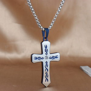 Stainless Steel <b>Cross</b> Pendant Necklace Unisex Geometric Design Two Tone Color Fashion Jewelry 23041 - Product Image 4
