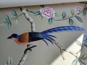 Zhenling luxe style chinois <span class=keywords><strong>peint</strong></span> à la main Su broderie oiseau à longue queue <span class=keywords><strong>papier</strong></span> <span class=keywords><strong>peint</strong></span> en soie pour décoration murale d'hôtel - Product Image 2
