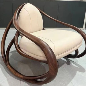 Sillón Reclinable de Lujo Tapizado en Cuero con Estructura de Madera Escultural, Sillón de Descanso para Interiores - Product Image 2