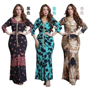 New stock Middle East fashion tight-fitting printing diamond fishtail dress Kaftan dress dress gown wholesale
