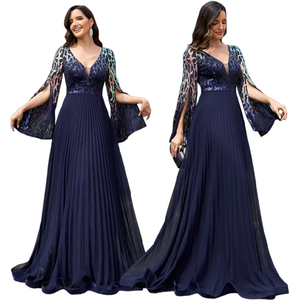 LY2419 Abiti da Sera <span class=keywords><strong>di</strong></span> Alta Gamma per Donne, Eleganti Vestiti con Scollo a V, Maniche Lunghe con Spacco, Paillettes, per Feste e Damigelle - Product Image 1