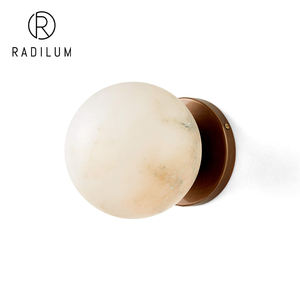Applique murale en laiton moderne de luxe pour salle de bain et hôtel, <span class=keywords><strong>globe</strong></span> en albâtre naturel, LED E12, vente en gros d'usine, export, applique en albâtre Alba - Product Image 1