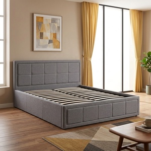 <span class=keywords><strong>Lit</strong></span> de style moderne rembourré en tissu doux avec rangement, cadre en bois de pin, <span class=keywords><strong>lit</strong></span> double ou queen size, meubles de chambre à coucher - Product Image 4