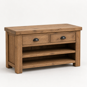 Banc de rangement en chêne foncé du Vietnam avec 2 tiroirs et étagères, meubles de salon, design scandinave moderne, vente en gros - Product Image 1