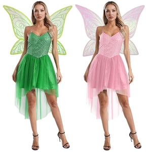 Trajes de 2 piezas para mujer, disfraz de elfo de hadas, vestido con alas de mariposa para fiesta de disfraces, disfraces contemporáneos para competición - Product Image 4