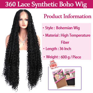 Perruque en dentelle complète 360 HD en dentelle de soie transparente, tressée bohème, en fibre haute température, avec ligne de cheveux naturelle et cheveux de bébé, densité 180%, douce - Product Image 3